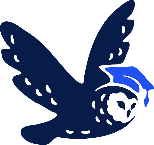 Mascotte hibou KebecPhoto avec chapeau de graduation